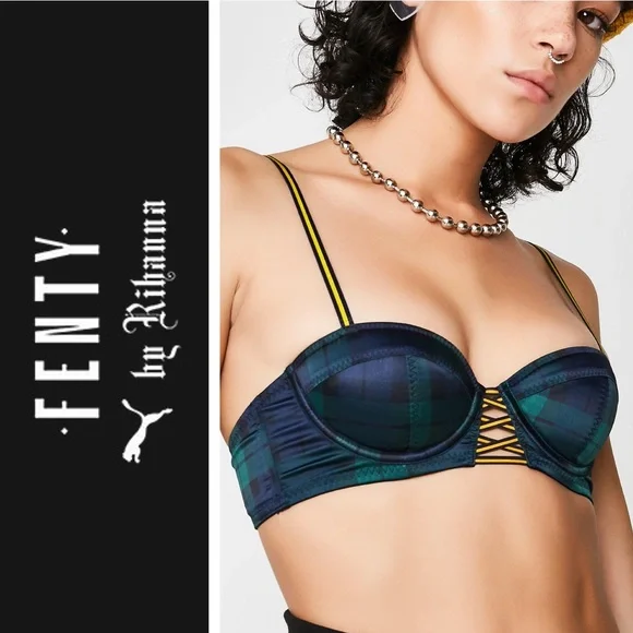 Puma x Fenty by Rihanna plaid satin bra - Picture 1 of 14